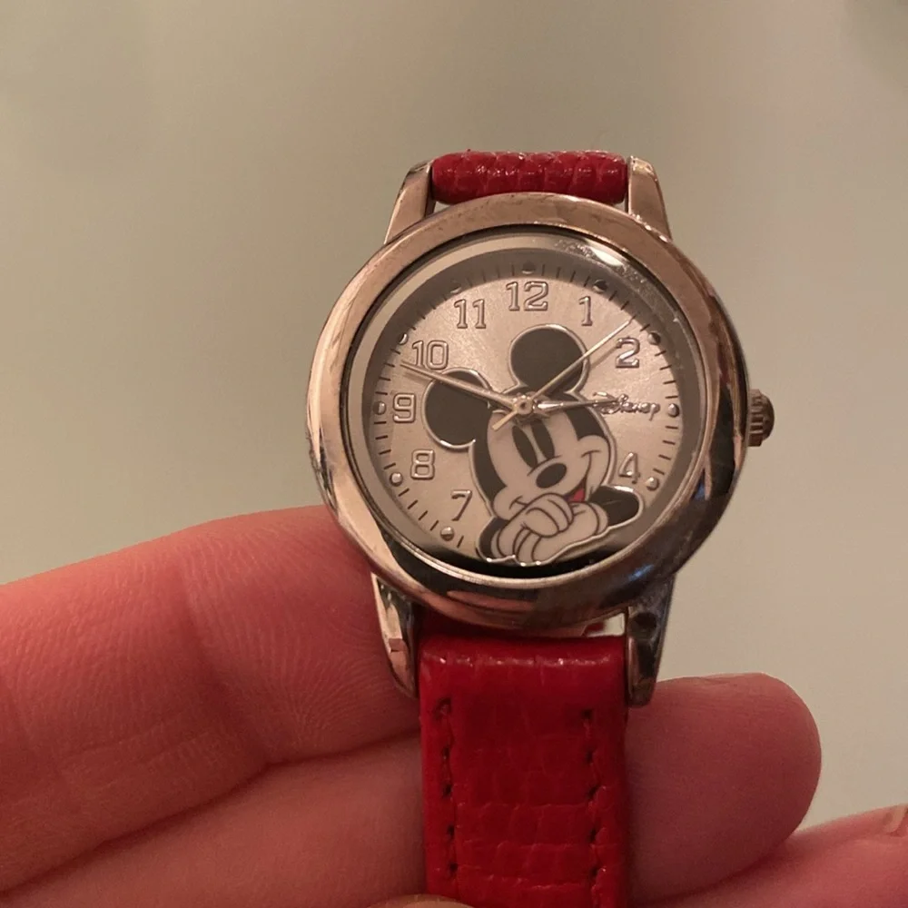 Genuine leather & stainless steel Mickey Mouse Disney watch - analog, authentic